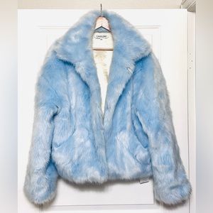 Baby blue faux fur coat from Landlord